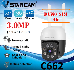 Camera IP WiFi Ngoài Trời Xoay 360 Độ VSTARCAM C662 3MP - Dùng Sim 4G