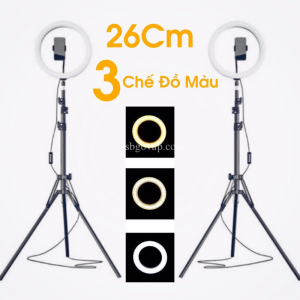 Bộ Đèn Livestream 26cm 3 Chế Độ Sáng ( Full Chân Đỡ Sắt + Kẹp Điện Thoại )