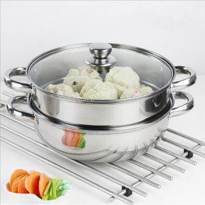 Nồi Hấp INOX Xửng 2 Tầng Mặt Kính 28Cm