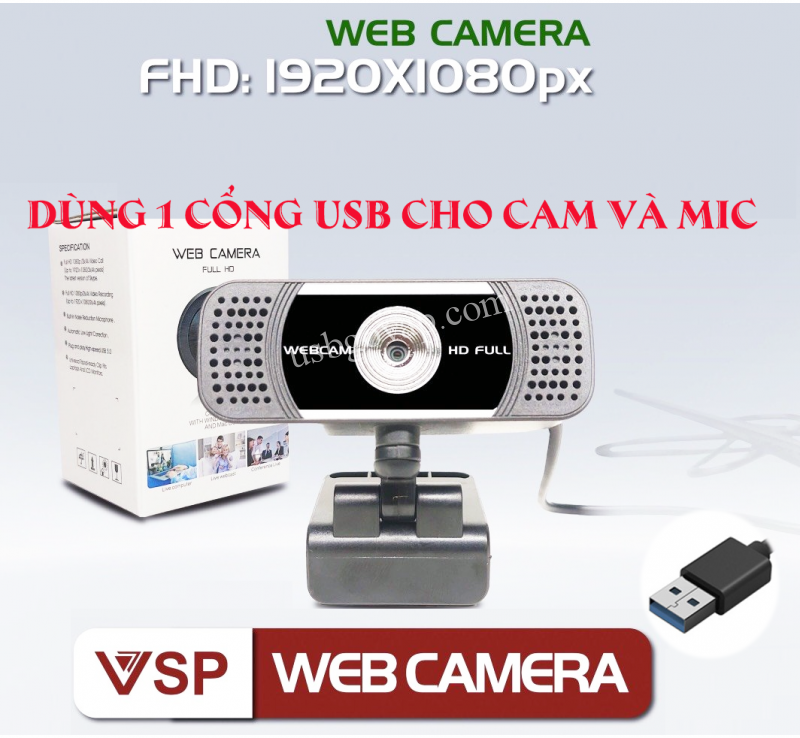 Webcam VSP Dạng Kẹp Tích Hợp MIcro Trên 1 Cổng Usb FHD 1900X1080P