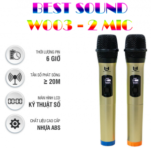 Bộ Micro Không Dây W003 Tần Số VHF, Kết Nối Xa 20M, Hát Karaoke Cực Hay