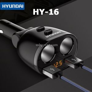 Tầu Sạc Nhanh Xe Hơi Hyundai HY-16 - Bộ Chia Ra 2 Tẩu, 2 Cổng Usb
