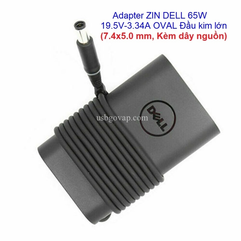 Adapter Sạc Zin Dell OVAL 19.5V-3.34A 65W Đầu Kim Lớn 7.4X5.0MM Kèm Dây Nguồn
