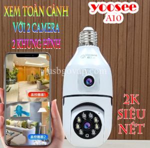 Camera IP Wifi Yoosee Trong Nhà Xài Đui Bóng Đèn 8 Led Xoay 360 Độ (Phiên Bản 2 Mắt 2 Màn Hình)