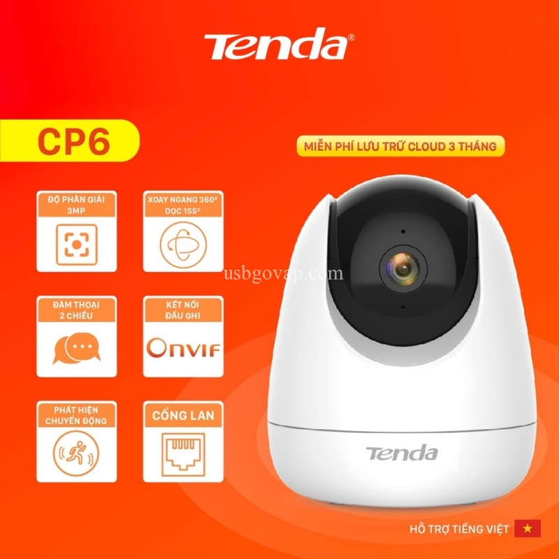 Camera IP Wifi Trong Nhà TENDA CP6 FULLHD 2K Xoay 360 Độ