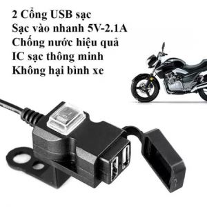 Bộ Sạc Điện Thoại Trên Xe Máy 2 Cổng Usb Có Công Tắc