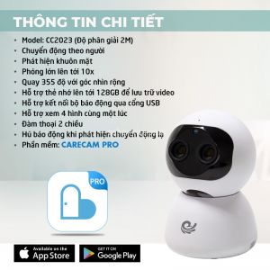 Camera IP Wifi Onvizcam Trong Nhà CC2023 ( Rb20pro ) Độ Phân Giải Siêu Nét Zoom 10X - App Carecam Pro