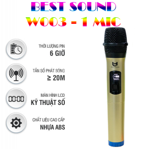 Micro Không Dây W003A Tần Số VHF, Kết Nối Xa 20M, Hát Karaoke Cực Hay - 1 MIC