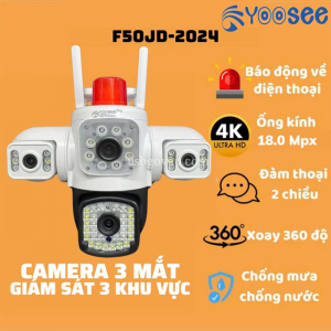 Camera WiFi Yoosee Ngoài Trời 4 Mắt 3 Khung Hình F50JD Siêu Nét Báo Động, Đàm Thoại