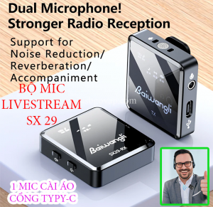 Micro Thu Âm Không Dây Cài Áo Chống Ồn Livestream SX39 Cổng Type C