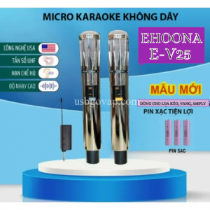 Bộ Micro Không Dây EHOONA E-V25 Chống Hú Bắt Sóng Xa Sử Dụng Cho Loa Kéo, Amply, Vang